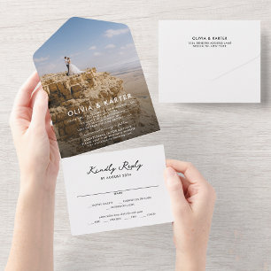 Invitación Todo En Uno Moderno Boda de fotografía romántico sencillo negr