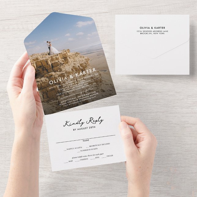 Invitación Todo En Uno Moderno Boda de fotografía romántico sencillo negr (Subido por el creador)