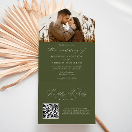 Invitación Todo En Uno Moderno Boda de fotografía verde oliva elegante