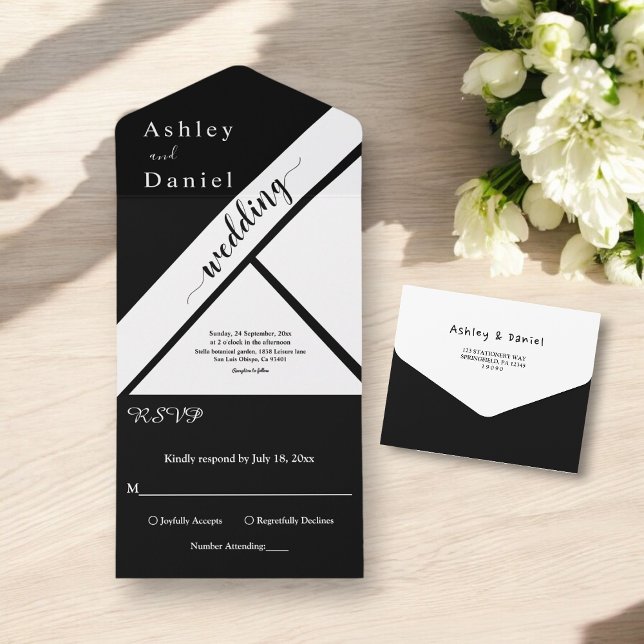 Invitación Todo En Uno Moderno Boda De Moda Blanco Y Negro Elegante (Subido por el creador)