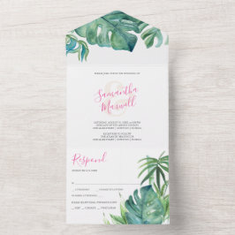 Invitación Todo En Uno Moderno Boda De Moda Tropical Todo En Una Invitaci