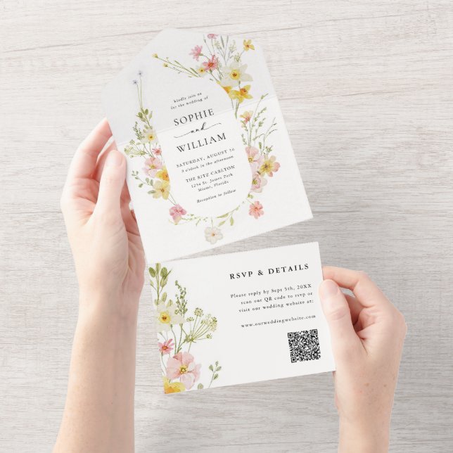 Invitación Todo En Uno Moderno Boda de verano elegante de primavera de fl (desgarro)
