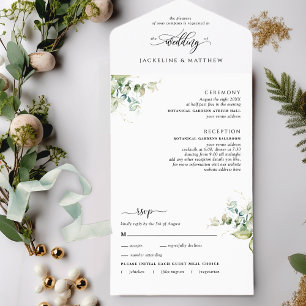 Invitación Todo En Uno Moderno Boda de Verdor con RSVP Perforado Todo I