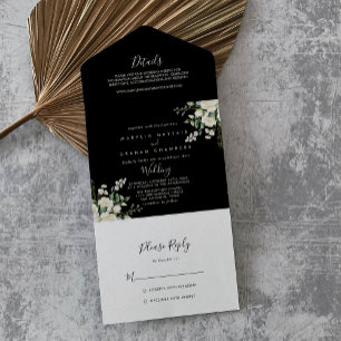 Invitación Todo En Uno Moderno Boda elegante con flores de marfil