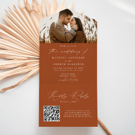 Invitación Todo En Uno Moderno Boda elegante de fotografía en Terracota