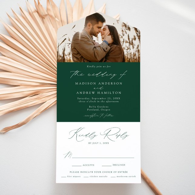 Invitación Todo En Uno Moderno Boda elegante de fotografía verde (Subido por el creador)