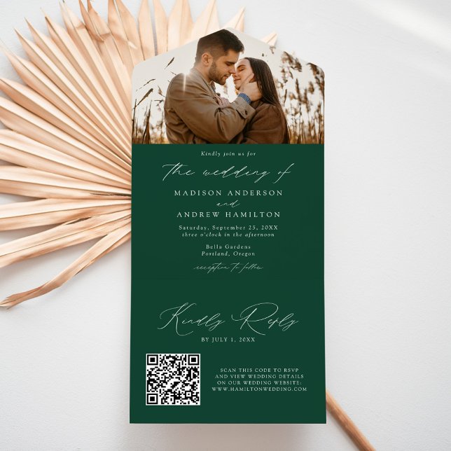 Invitación Todo En Uno Moderno Boda elegante de fotografía verde (Subido por el creador)