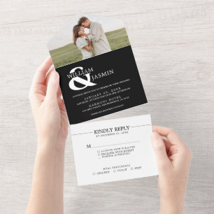 Invitación Todo En Uno Moderno Boda elegante de fotografías en blanco y n