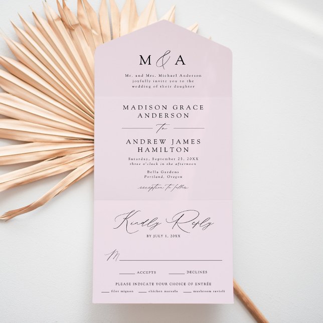 Invitación Todo En Uno Moderno Boda elegante de lavanda monograma (Subido por el creador)