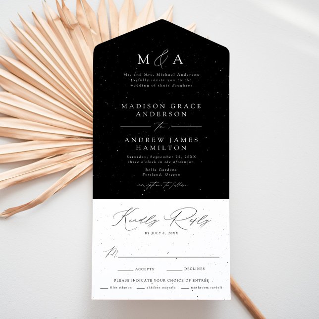 Invitación Todo En Uno Moderno Boda elegante, negro y blanco (Subido por el creador)