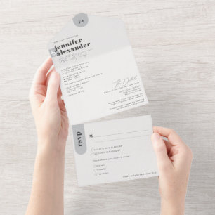 Invitación Todo En Uno Moderno Boda Gris Simple Mínimo