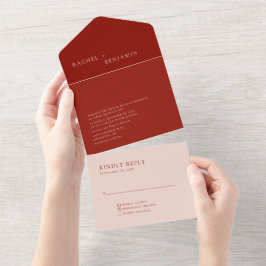 Invitación Todo En Uno Moderno Boda Minimalista Boho Terracotta Elegante