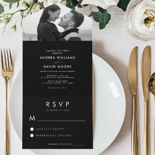Invitación Todo En Uno Moderno Boda RSVP de fotografía simple en blanco y
