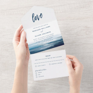 Invitación Todo En Uno Moderno Boda temático de los océanos de playa pint