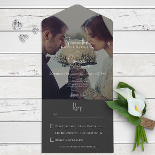 Invitación Todo En Uno Moderno Cena de Fotografías Elegantes en Negro