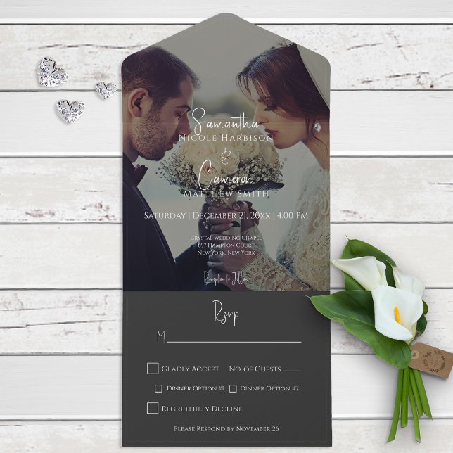 Invitación Todo En Uno Moderno Cena de Fotografías Elegantes en Negro (Subido por el creador)