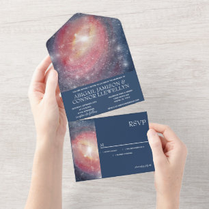 Invitación Todo En Uno Moderno cielo nocturno Galaxia azul morado rojo