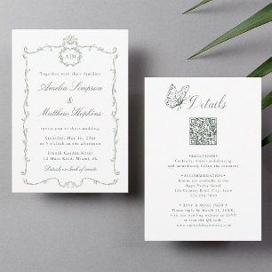 Invitación Todo en uno Moderno Clásico Boda Verde Salvia
