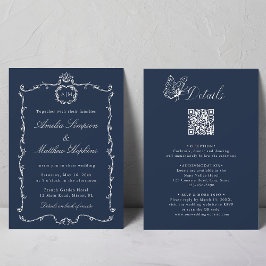 Invitación Todo en uno Moderno Clásico Francés Boda Azul Mari
