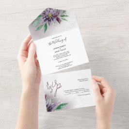 Invitación Todo En Uno Moderno color morado Lotus acuático pintado a mano