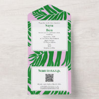Moderno color rosa + Verde Boda Playa Código QR RS