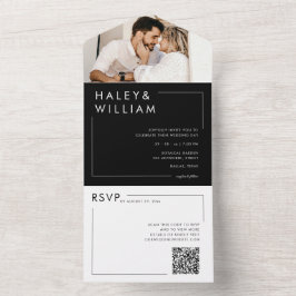 Invitación Todo En Uno Moderno Invitación de Boda Minimalista Chic en Bla