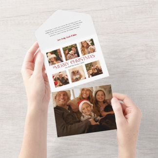 Invitación Todo En Uno Moderno Merry Christmas Typography Multi-Photo