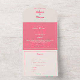 Invitación Todo En Uno Moderno negrita Boda de los Vibes Retro de Fuchsia