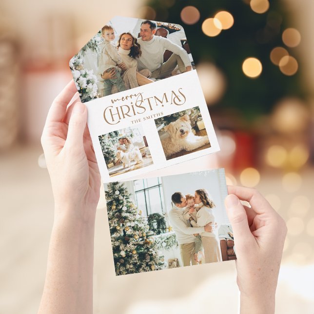 Invitación Todo En Uno Moderno Oro Feliz Navidad Typografía Multifoto (Subido por el creador)