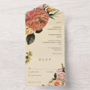 Invitación Todo En Uno Moderno Peach Mimosa Floral Verde