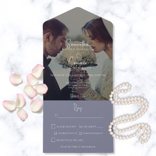 Invitación Todo En Uno Moderno Periwinkle Purple Elegant Photo Dinner