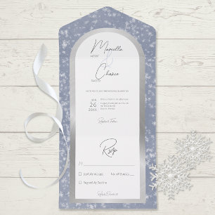 Invitación Todo En Uno Moderno Relieve metalizado plateado Dusty Blue & S