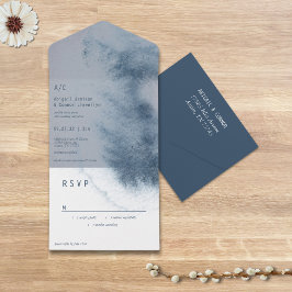 Invitación Todo En Uno Moderno Resumen Slate Blue Gray Mist Watercolor