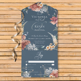 Invitación Todo En Uno Moderno Romántico Blue Garden Cena Floral