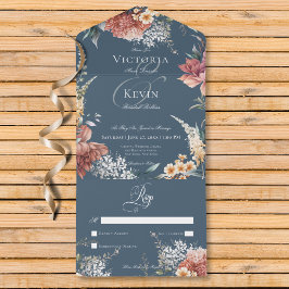 Invitación Todo En Uno Moderno Romántico Blue Garden Floral Sin Cena