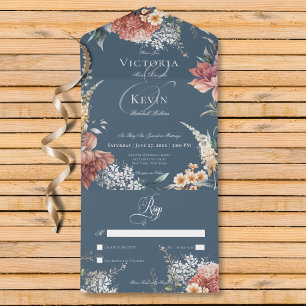 Invitación Todo En Uno Moderno Romántico Blue Garden Floral Sin Cena