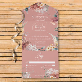 Invitación Todo En Uno Moderno Romántico Jardín Rosa Floral Cena