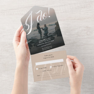 Invitación Todo En Uno Moderno Rústico Fotos de Compromiso de Boda
