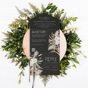 Invitación Todo En Uno moderno rústico pampas eucalipto boda QR código Al