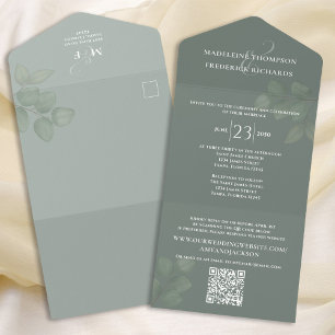 Invitación Todo En Uno Moderno Sage Minimalista Sage Green RSVP de códi