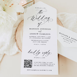 Invitación Todo En Uno Moderno y elegante Boda de caligrafía negra