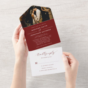 Invitación Todo En Uno Moderno y elegante Boda de fotografía de Borgoña A