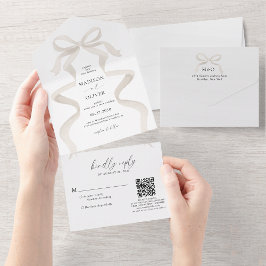 Invitación Todo En Uno Moderno y elegante Boda de Monograma de Marfil Bei