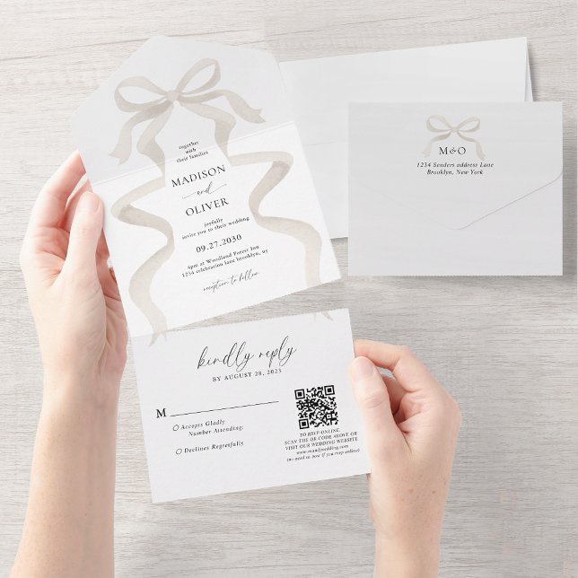 Invitación Todo En Uno Moderno y elegante Boda de Monograma de Marfil Bei (Subido por el creador)