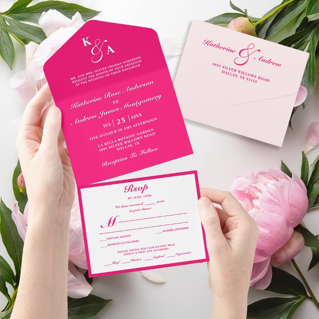 Invitación Todo En Uno Moderno y elegante Boda de monograma rosa Minimali (Subido por el creador)