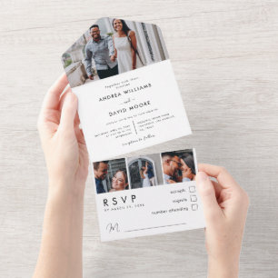 Invitación Todo En Uno Moderno y elegante Boda Minimalista de 4 Collages 