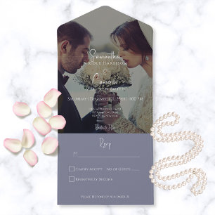 Invitación Todo En Uno Moderno y elegante Periwinkle Fotografía púrpura N