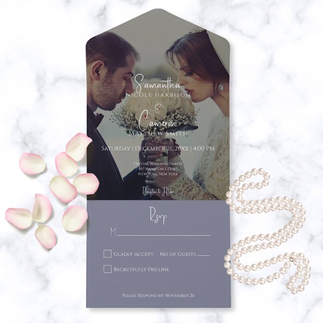 Invitación Todo En Uno Moderno y elegante Periwinkle Fotografía púrpura N (Subido por el creador)
