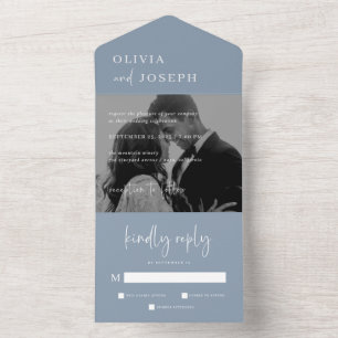Invitación Todo En Uno Moderno y simple Boda de fotografía azul turbulent