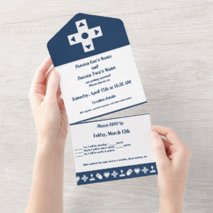 Invitación Todo En Uno Modo multijugador en azul marino